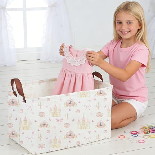 Rectangular Pink girl princess basket, Collapsible waterproof storage basket - Image 4