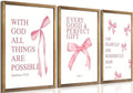 JBZDD Coquette Pink Bow Wall Art Decor Posters Set of 3, Inspirational Bible by JBZDD