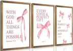 JBZDD Coquette Pink Bow Wall Art Decor Posters Set of 3, Inspirational Bible by JBZDD