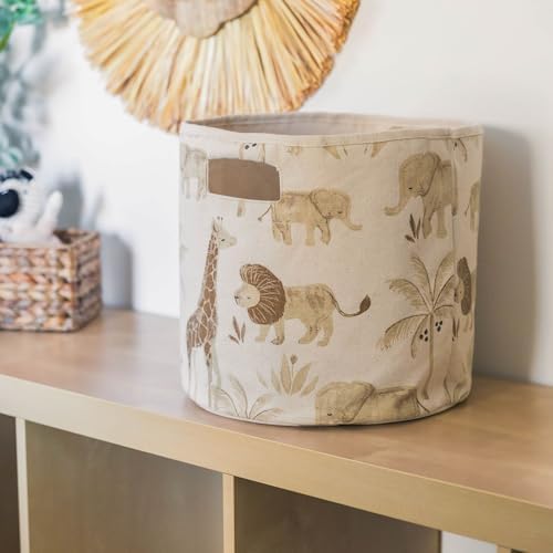 Crane Baby Fabric Round Nursery Storage Basket, Toy Storage, Safari Animal - Image 5
