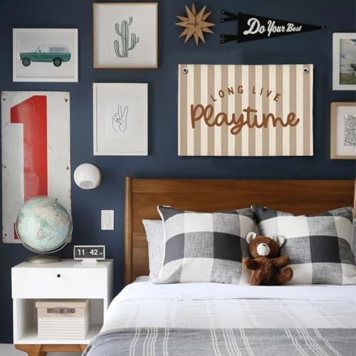 Play Decor, Long Live Playtime Wall Hanging Linen Banner, 20x30 Inch-Brown - Image 4