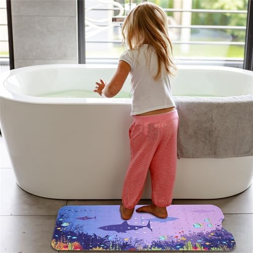 Blue Sea Bathtub Mat Non Slip for Kids 40x16in Extra Long Shark Ocean Whale - Image 5