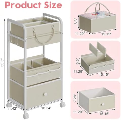 Cidaziya 2In1 Baby Diaper Caddy Organizer and Storage, 3 Tier Rolling Cart - Image 2