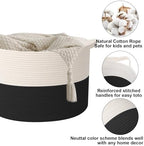 65L Large Blanket Basket, Woven Rope Laundry Basket-White&Black - Image 3