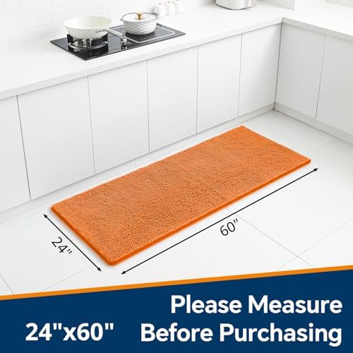 Chenille Bathroom Runner Rug 24"x60" Orange, Plush Bath Mat - Image 2