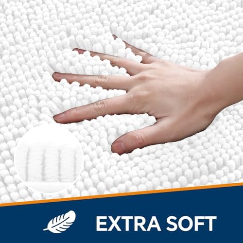 Chenille Bathroom Rug 40"x60" White, Large Plush Bath Mat - Image 3