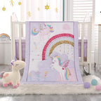 Mini Girl Crib Bedding Set, 3 Piece Unicorn Mini Crib Comforter Set, Baby Girl by WOWELIFE