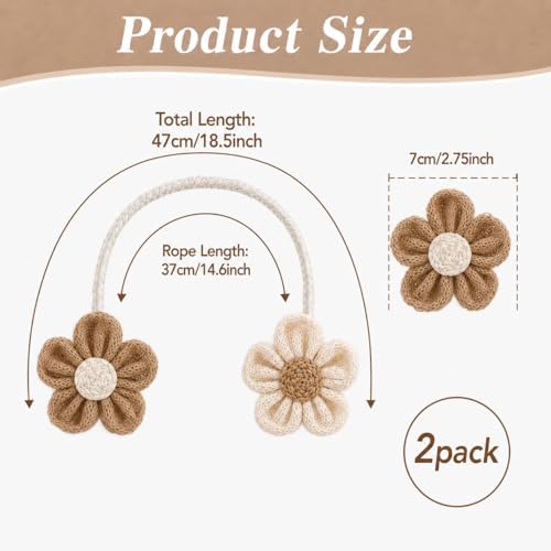 2 Pack Boho Curtain Tiebacks, Adjustable Linen Cotton Flower Holdbacks - Image 6