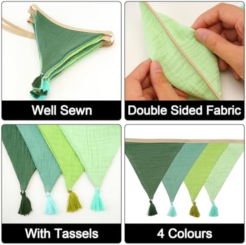 G2PLUS Cotton Fabric Bunting Banner, 9Ft Green Triangle Pennant Banner Flag - Image 3