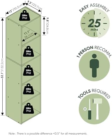 Furinno PASIR Book Shelf, 5-Tier Modern Bookshelf, Open Shelves Bookcase 9 x 12 - Image 3