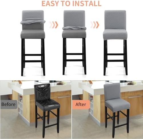 Fuloon Waterproof Barstool Covers Chair Slipcovers, Light Grey, 2 Pack - Image 6
