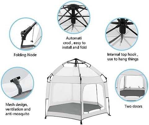Bend River Baby Playpen with Canopy, Hexagon Toddler Beach Tent - Image 3