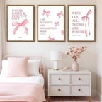 JBZDD Wood Coquette Pink Bow Canvas Wall Art Set of 3, Inspirational Bible - Image 5