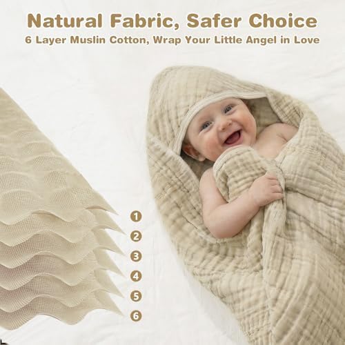 Muslin Hooded Baby Towels 2 Pack, 100% Cotton Baby Bath Towels - Image 6