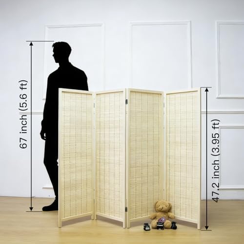 Furnnylane 4 Panel Short Room Divider Screen, Small Bamboo Panel Divider - Image 2
