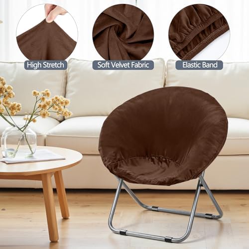 Velvet Stretch Saucer Chair Cover, Round Moon Chair Cover - Image 4