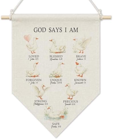 KYTWSFWS Christian God Says I Am Goose Wall Art Pennant Flag, Goose Nursery by Unknown