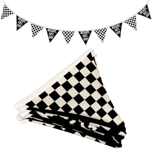 Race Car Room Decor for Boys Canvas Linen Garland Triangle Banners, Ready Set by Wheatwin