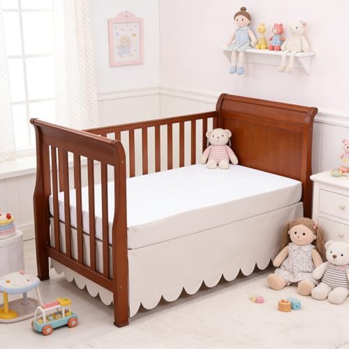 Shunjie.Home Scallop Edge Crib Skirt Ivory, 100% Egyptian Cotton 400 Thread - Image 4