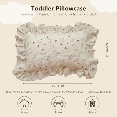BuLuTu Muslin Small Pillowcase for Toddlers, Flower Rabbit Print - Image 2