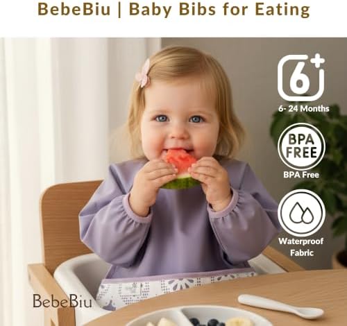 Long Sleeve Baby Bib, Waterproof Fabric, Catch-All Pocket, Baby Smock Bib - Image 3