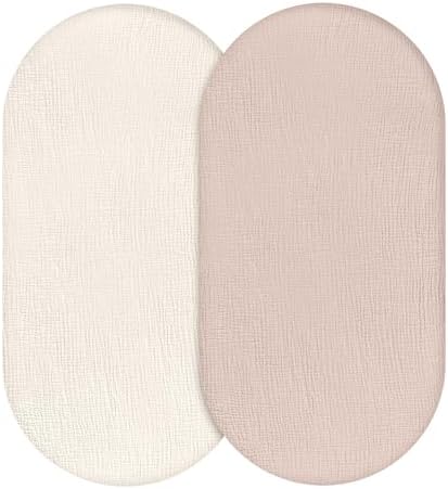 Muslin Bassinet Sheets 2 Pack, Universal Cotton Fitted Baby Mattress Sheet by LYRICHOMBABY