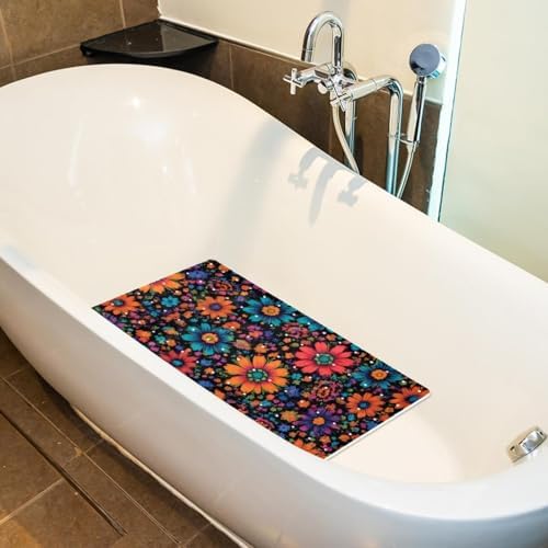 Bathtub Mat Non Slip 26.8x15.1In, Boho Flower Bath Mat - Image 5