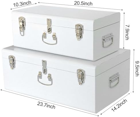 Vixdonos Decorative Large Metal Box Storage Trunk Chest Set of 2 College Dorm - Image 2