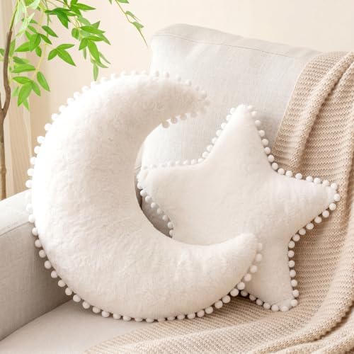 Jetec 2 Pieces Star Pillow Moon Shaped Pillow Creative Star Moon Plush Pillows by Jetec
