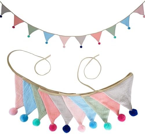 Fabric Bunting Banner, 2 Pack Handmade Neutral String Banner by JIALITFUN