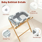 FUNLIO Baby Bathtub with Stand, Collapsible Baby Bathtub & Foldable Wooden Stand - Image 5