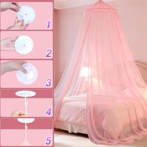 Pink Princess Bed Canopy for Girls, Kids Canopy Bed for Twin, and Queen Sizes; - Image 4