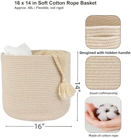 XUANGUO Cotton Rope Basket For Girls Boys Kids 16”X14” - Image 2