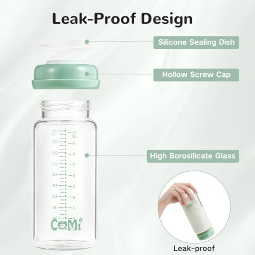 COMI Wide Neck Glass Breastmilk Collection n Storage Bottle, 2 Packs, 10oz - Image 4