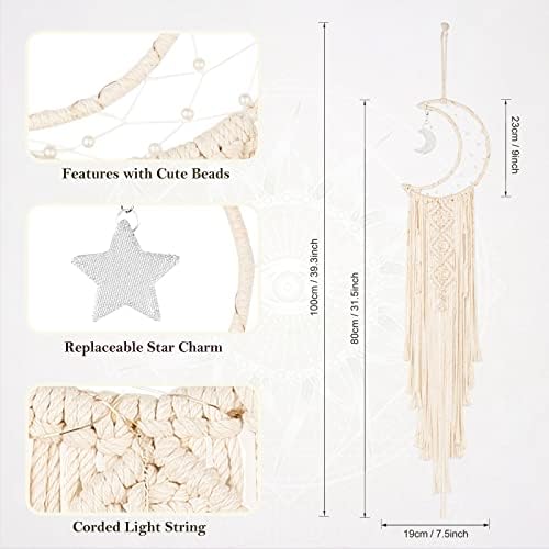 Boho Macrame Wall Hanging, Crochet Moon Star Dream Catcher - Image 6
