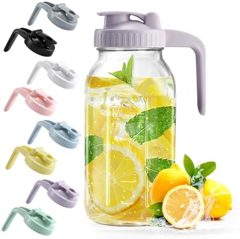 Mason Jar with Pour Spout Lid V-shaped, 2 Quart Iced Tea Pitcher Double Leak by miradexic