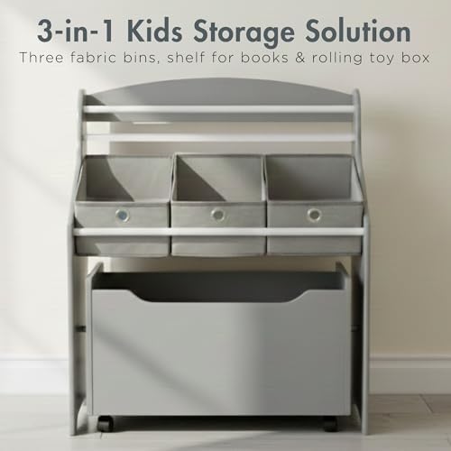 Humble Crew 3 in 1 Kids Bookshelf, Toy Organizer and Rolling Toy Box - Image 3