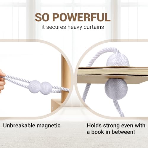 Hion Magnetic Curtain Tiebacks White 2pcs, Curtain Holdbacks Hooks Holders - Image 5