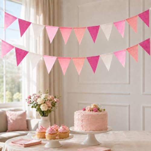 G2PLUS Pennant Banner Triangle Flag Bunting Garland Pink Banner Flags 36PCS - Image 4