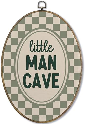 Fewgb Little Man Cave Boys Nursery Oval Wall Art Decor Framed Sign, Baby Boys by Unknown