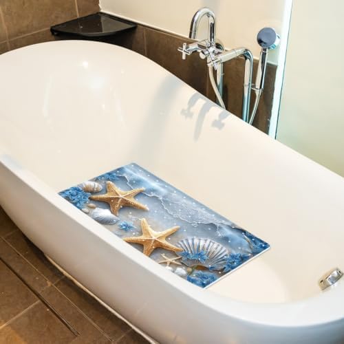 Bathtub Mat Non Slip 26.8x15.1In, Starfish Shell Beach Bath Mat - Image 5