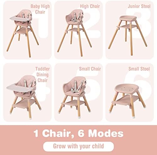 BABY JOY Baby High Chair, 6 in 1 Convertible Wooden High Chair - Image 2