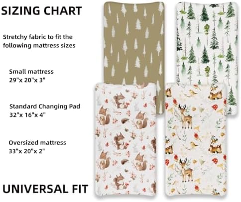 4 Pack Changing Pad Covers Woodland Forest Animals Wood Neutral Unisex Fitted - Image 7
