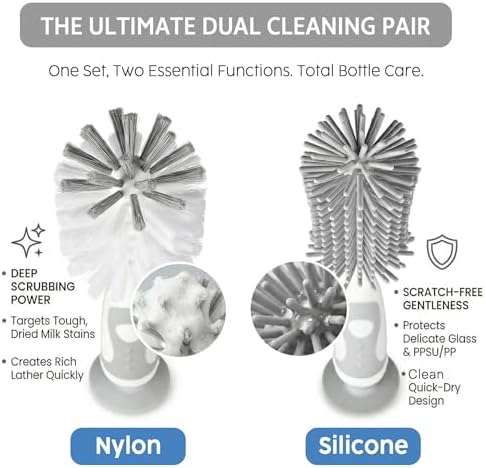 Ariseno 7-in-1 Baby Bottle Cleaner Set, Including Nylon & Silicone Bottle Brush - Image 3