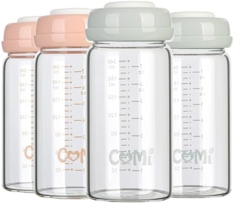 COMI Wide Neck Glass Breastmilk Collection n Storage Bottle, 4 Packs, 8oz by COMI