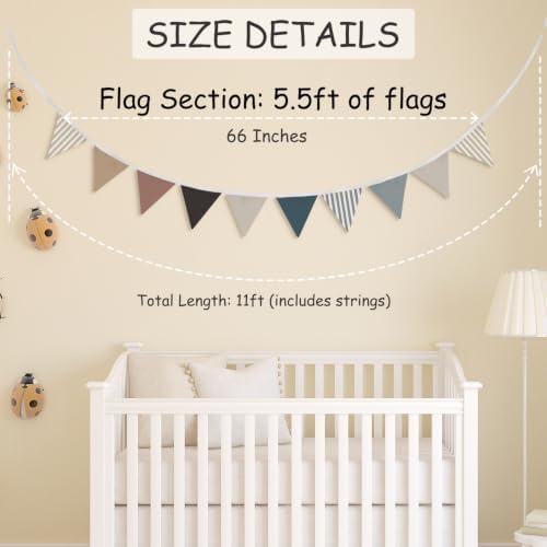 Neutral Boho Pennant Banner Fabric Garland, Vintage Toddler Boy Room Decor - Image 3
