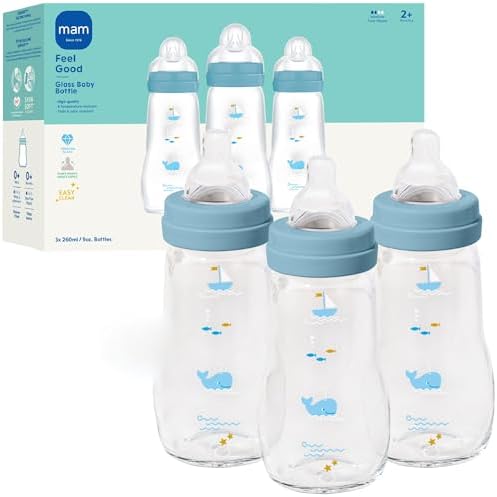 MAM 9oz Pure Glass Feel Good Anti-Colic 2+ Months Baby Bottle, 3 Pack by MAMBabyUSA