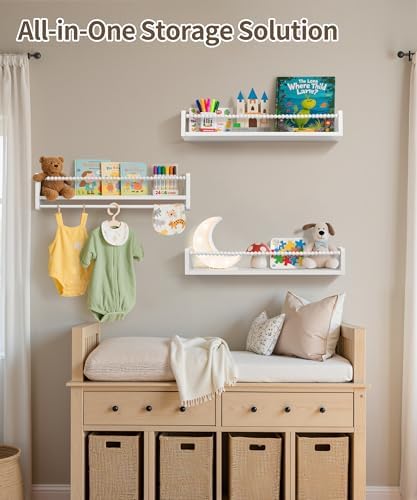 Maxpeuvon Kids Bookshelves for Wall, 23 Inch White Floating Shelf Set of 3 - Image 4