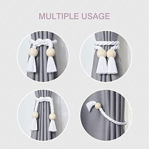 NICEEC 4 Pack Wooden Ball Magnetic Curtain Tiebacks Boho Home Decor Drape Tie - Image 5