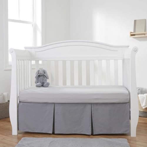 EVERYDAY KIDS Light Gray Pleated Crib Skirt; 100% Natural Cotton Nursery Crib by EVERYDAYKIDS